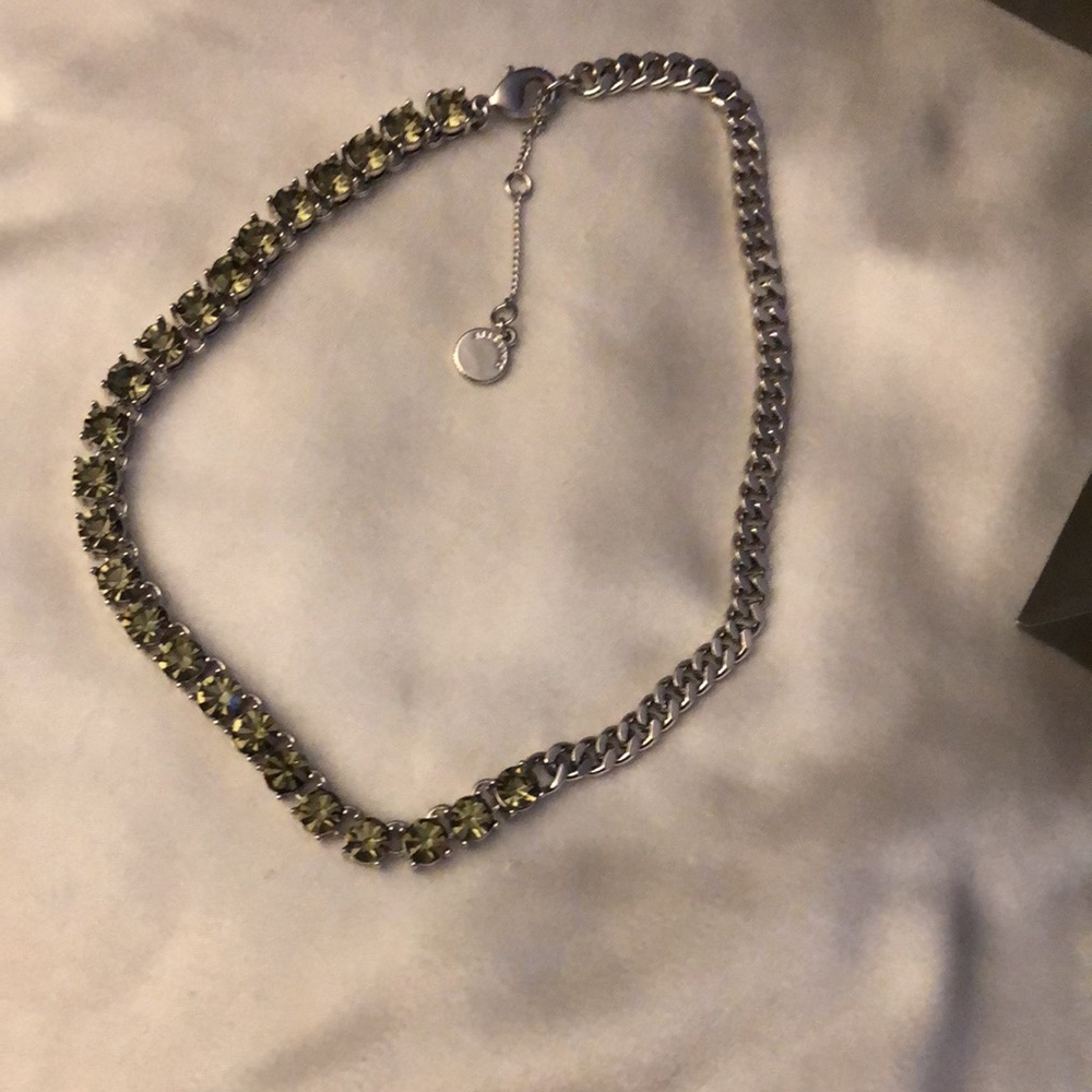 All Saints Mixed Silver Tone Curb Chain & Smoky Black Crystal Necklace NEW - Picture 11 of 13
